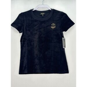 Juicy Couture Black Label Small Velour JC Anchor Logo T Shirt Crew Neck Y2K